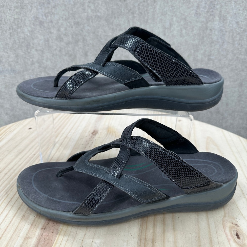 Orthofeet Clio 976 Sandals Women 10.5 Black Snakeskin Orthopedic Strappy